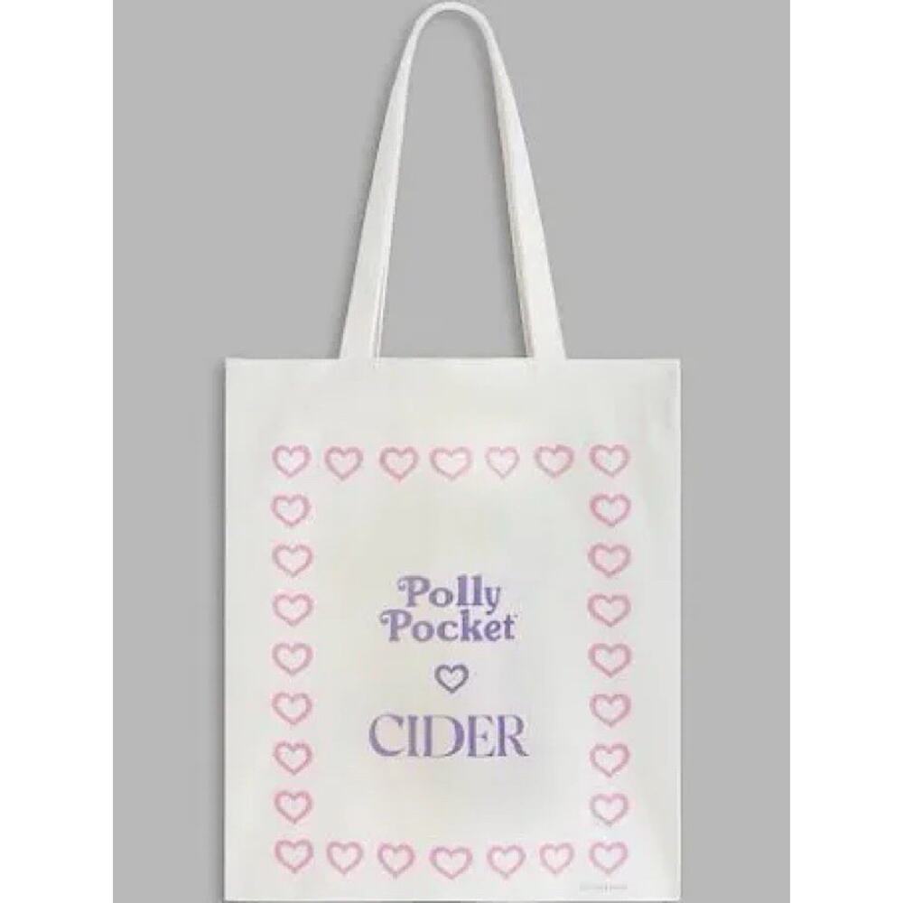 Polly Pocket X Cider Canvas Tote Bag White With Pink Hearts